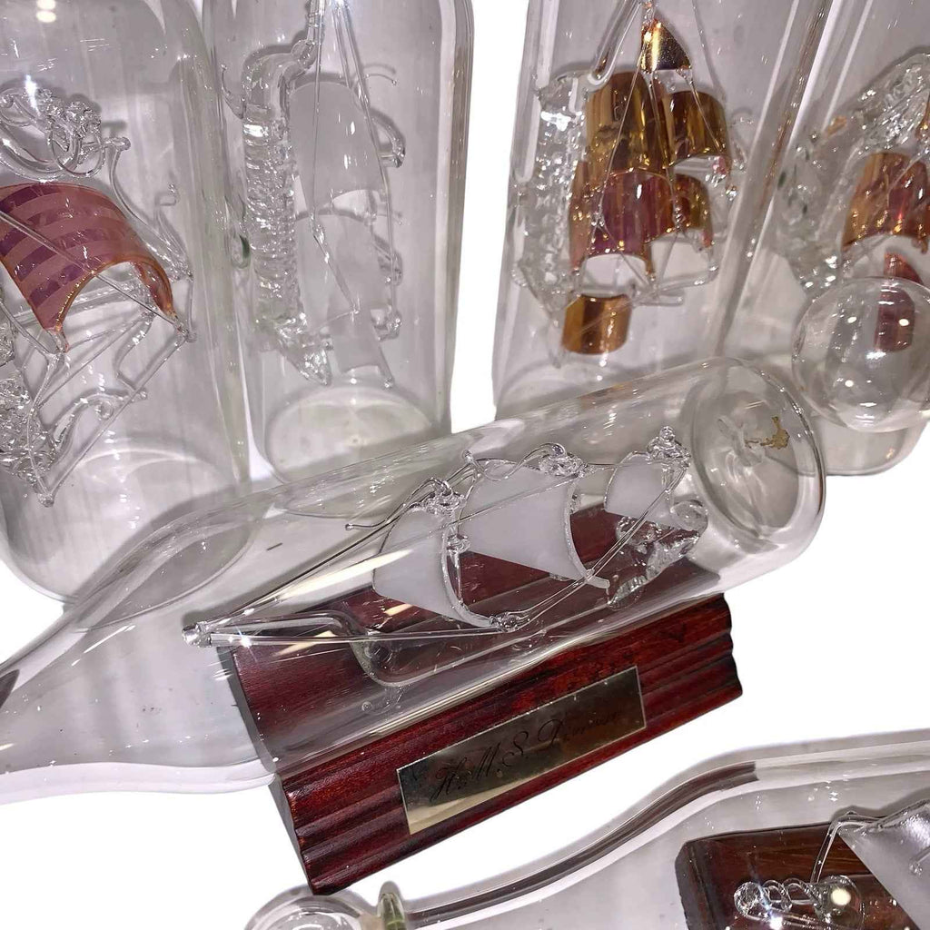 Bundle of 10 Glass Ships in Bottles Mayflower HMS Churchill Nautical Collection