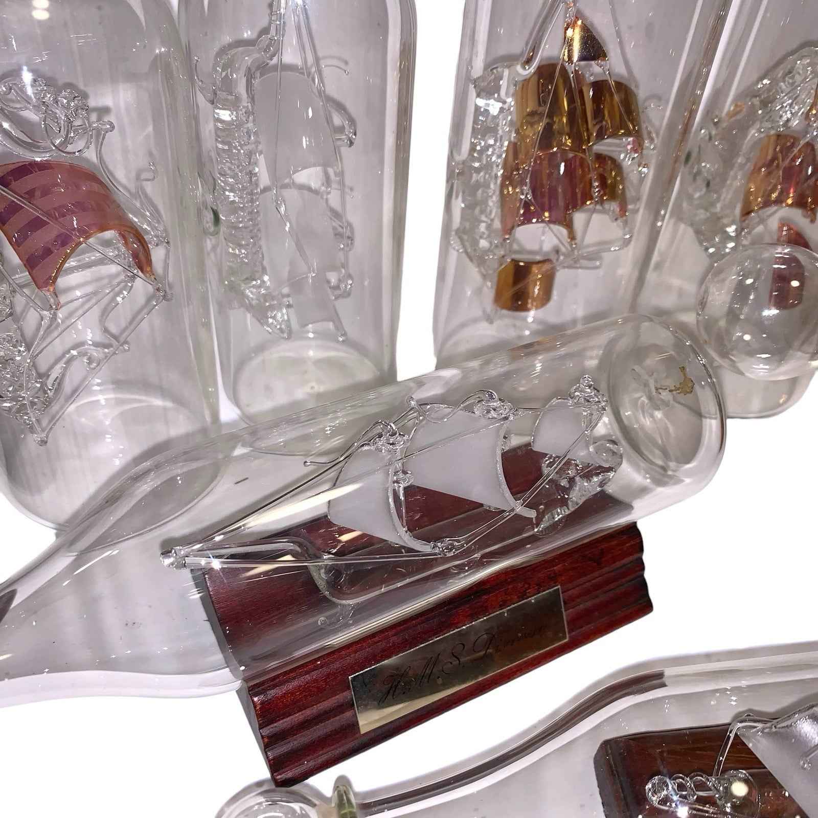 Bundle of 10 Glass Ships in Bottles Mayflower HMS Churchill Nautical Collection