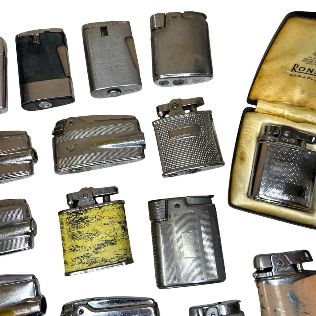 Bundle 37x Vintage Ronson Petrol Lighters Silver Tone - Varaflame Comet Some Box