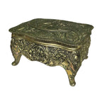 Vintage Ornate Trinket Jewellery Box Red Lining Woman with Wheelbarrow Scene