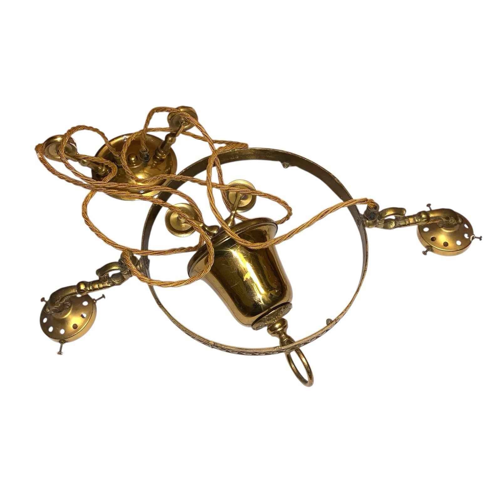 Vintage Weighted Rise & Fall Gold Tone Two Branch Ceiling Light Chandelier 1970s