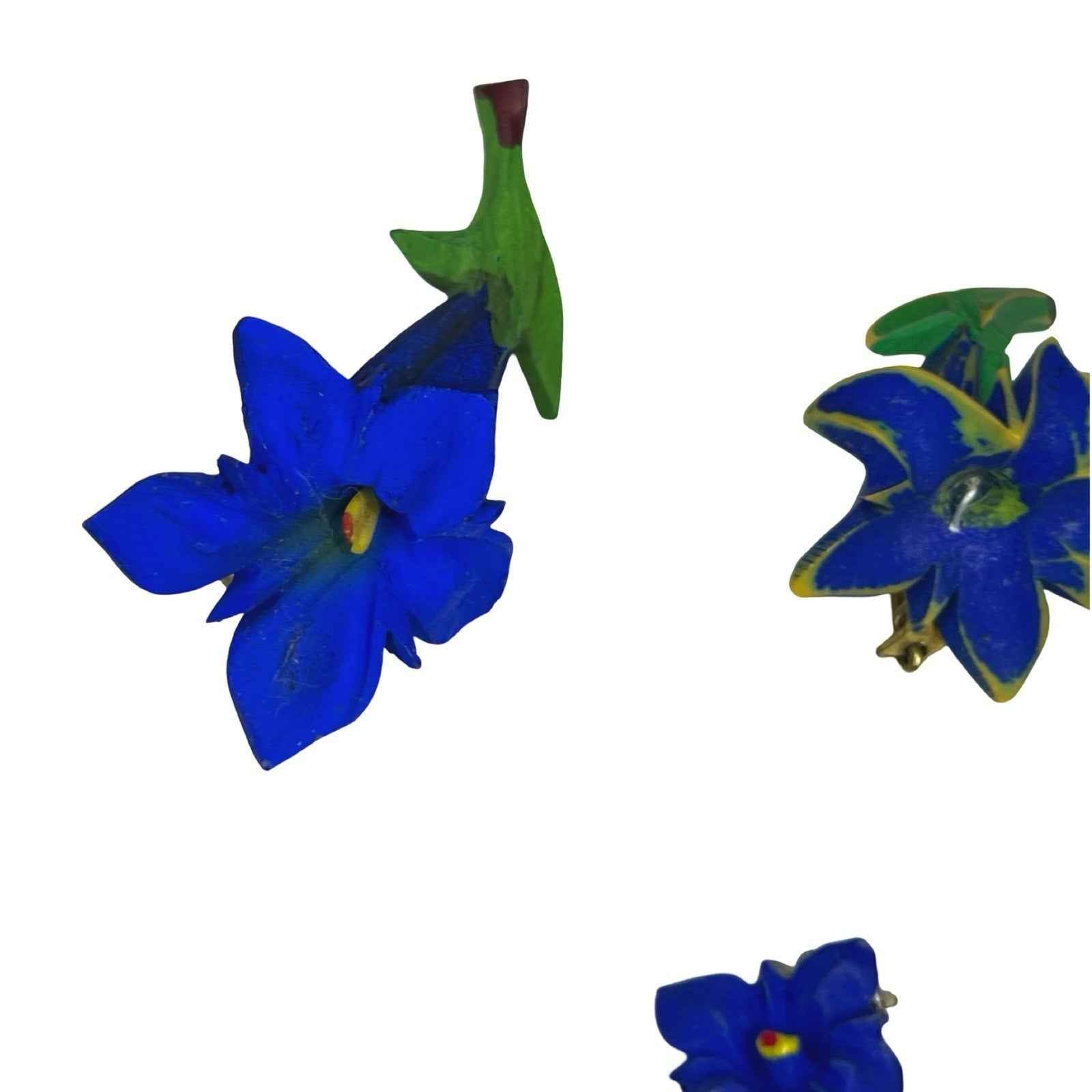 Vintage Floral Jewellery Lot Hand Painted Celluloid Flower Brooches Ear Clips