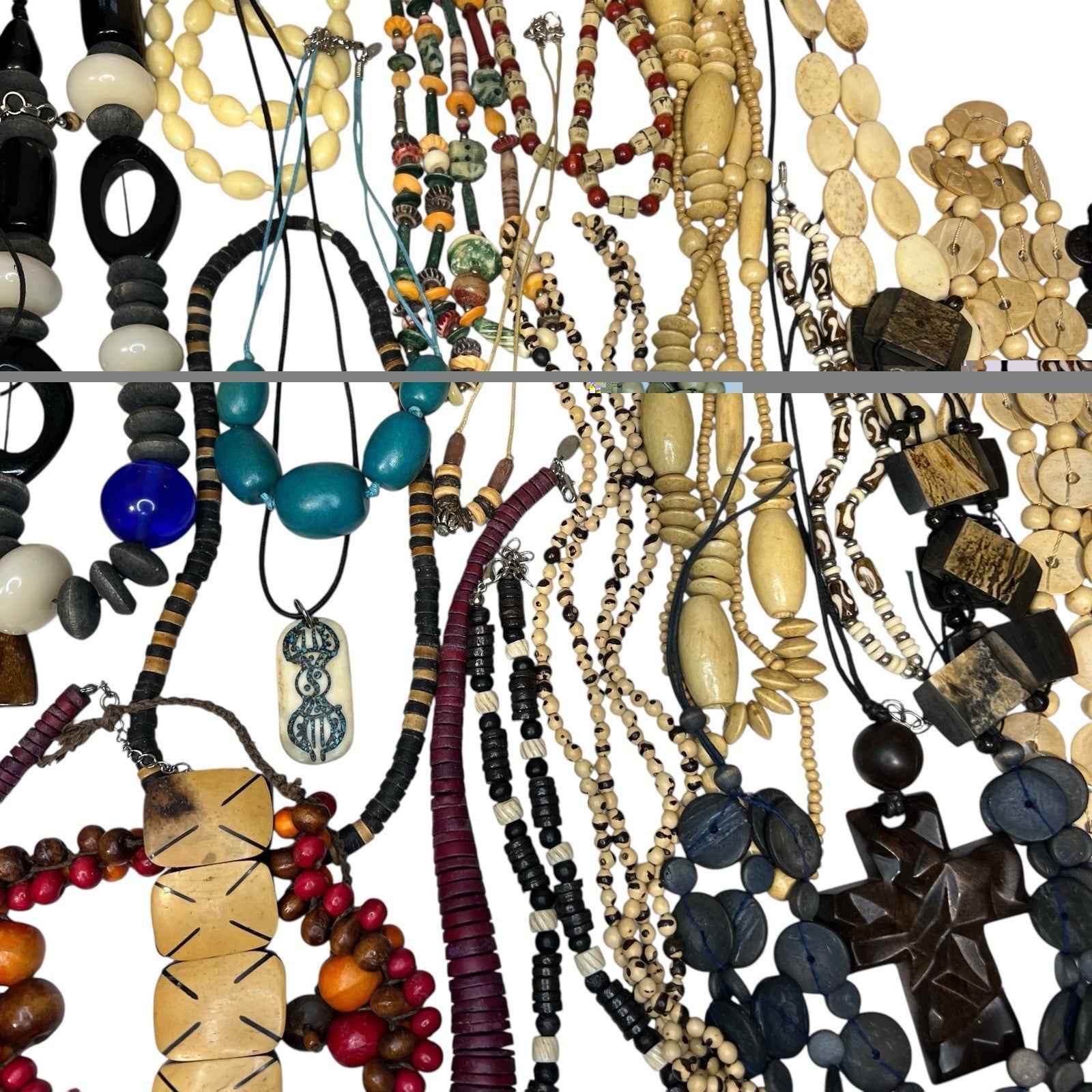 1kg Natural Ethnic Tribal Style Jewellery Bundle Mixed Lot Wood Bovine Bone