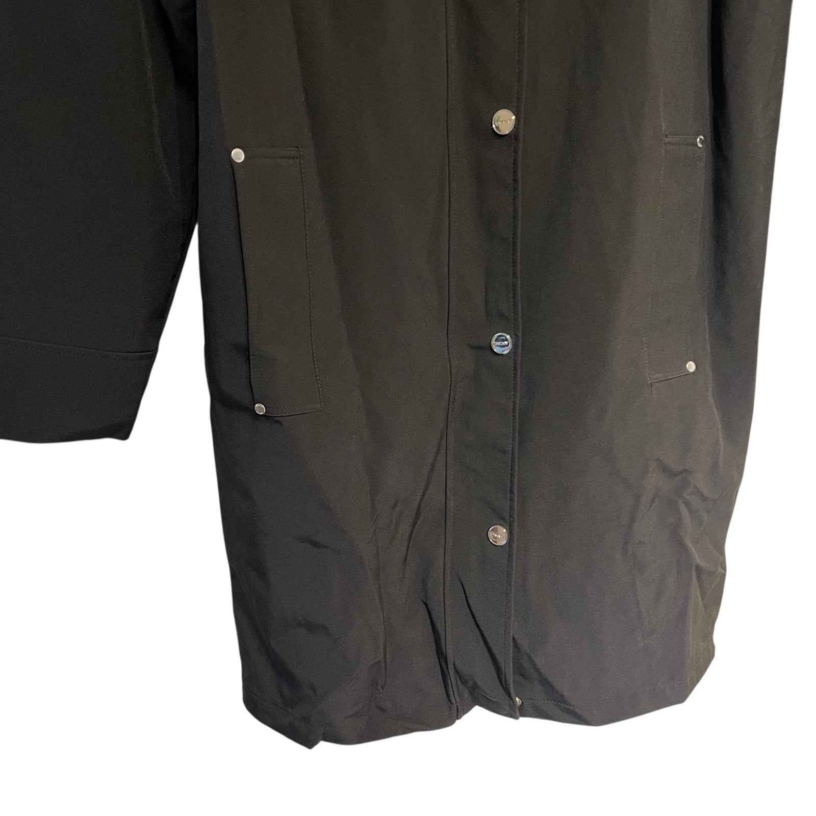 DKNY Women's Parka Coat, Black Hooded, Size L with Back Side Zip Slits BNWT