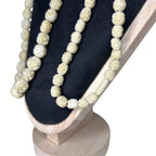 Vintage Floral Carved Bovine Bone Necklace Long Flower Bead Ethnic
