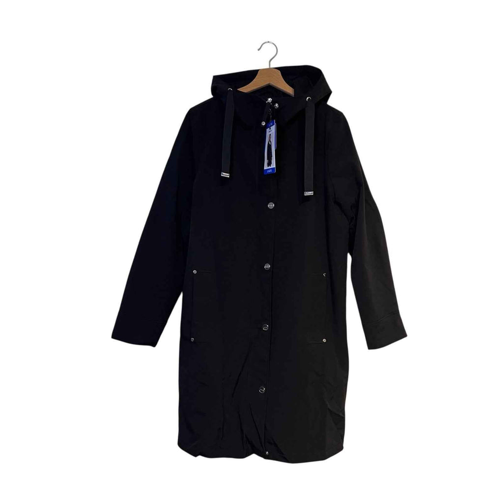 DKNY Women's Parka Coat, Black Hooded, Size L with Back Side Zip Slits BNWT