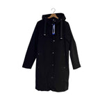 DKNY Women's Parka Coat, Black Hooded, Size L with Back Side Zip Slits BNWT