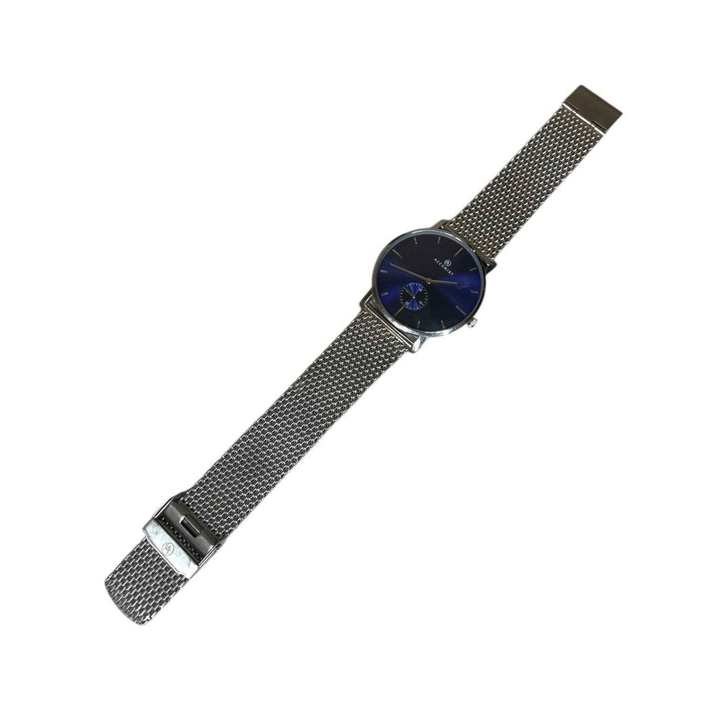Accurist 7126 Mens Watch Blue Dial Heavy Silver Tone Bracelet Quartz