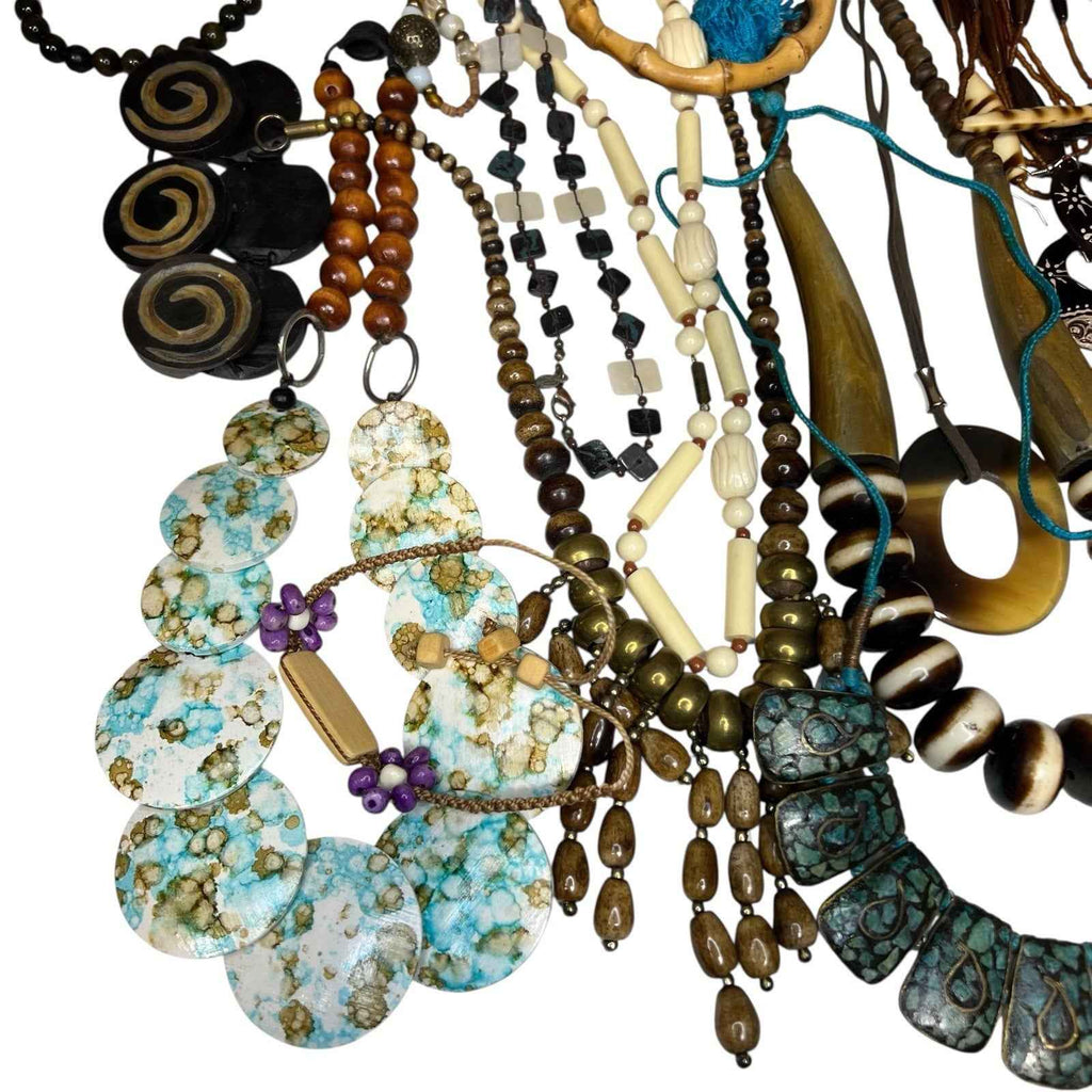 1kg Natural Ethnic Tribal Jewellery Bundle Wood Bovine Bone Mixed Lot