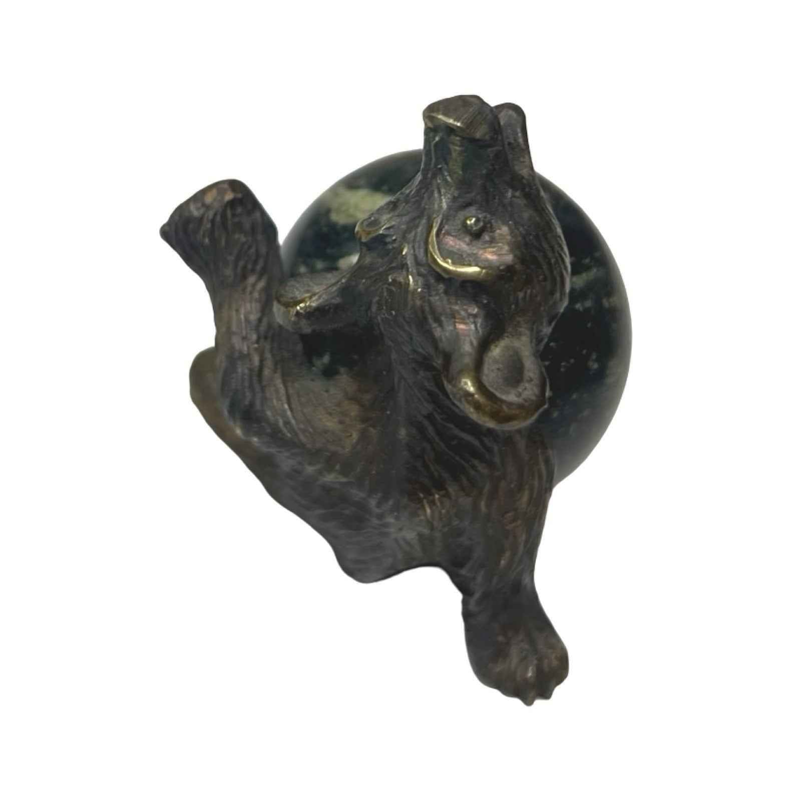 Pair Brass Bear Figurines Green Stone Bodies Vintage Decorative Ornaments