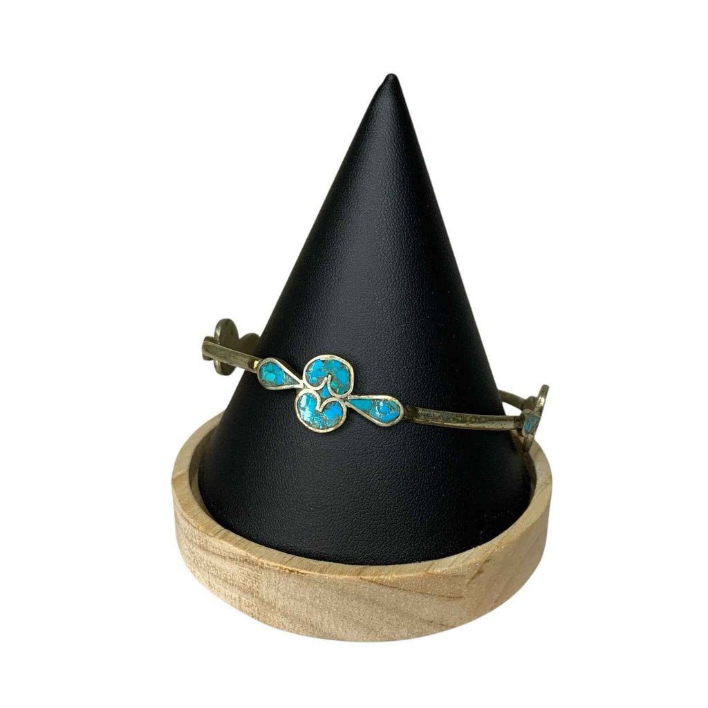 Vintage Bangle Bracelet with Shaped Turquoise Detail Silver Tone