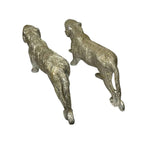 Pair Aluminium Carved Jaguar Tiger Ornament Figures Silver Tone Decorative Pair