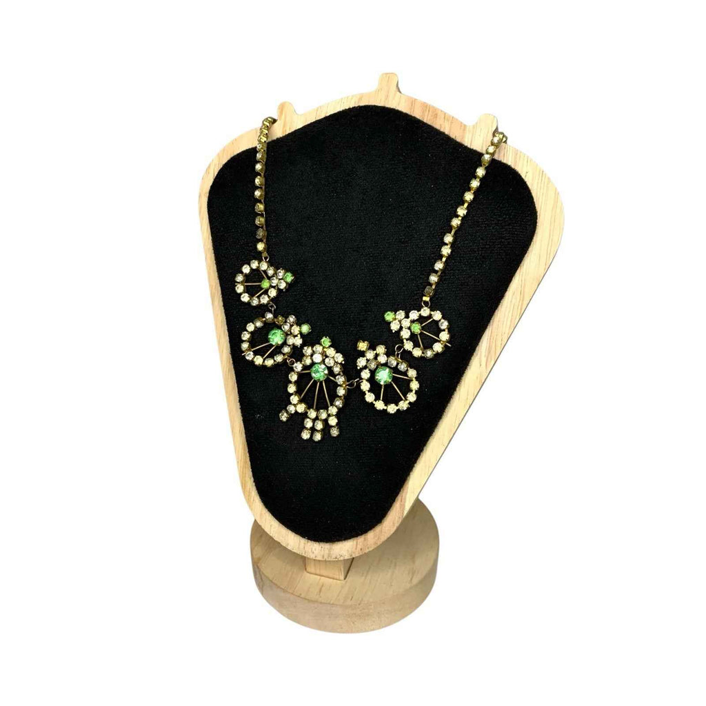 Vintage Uranium Glass Victorian Style Bib Necklace 3 Stones Missing Small Stones