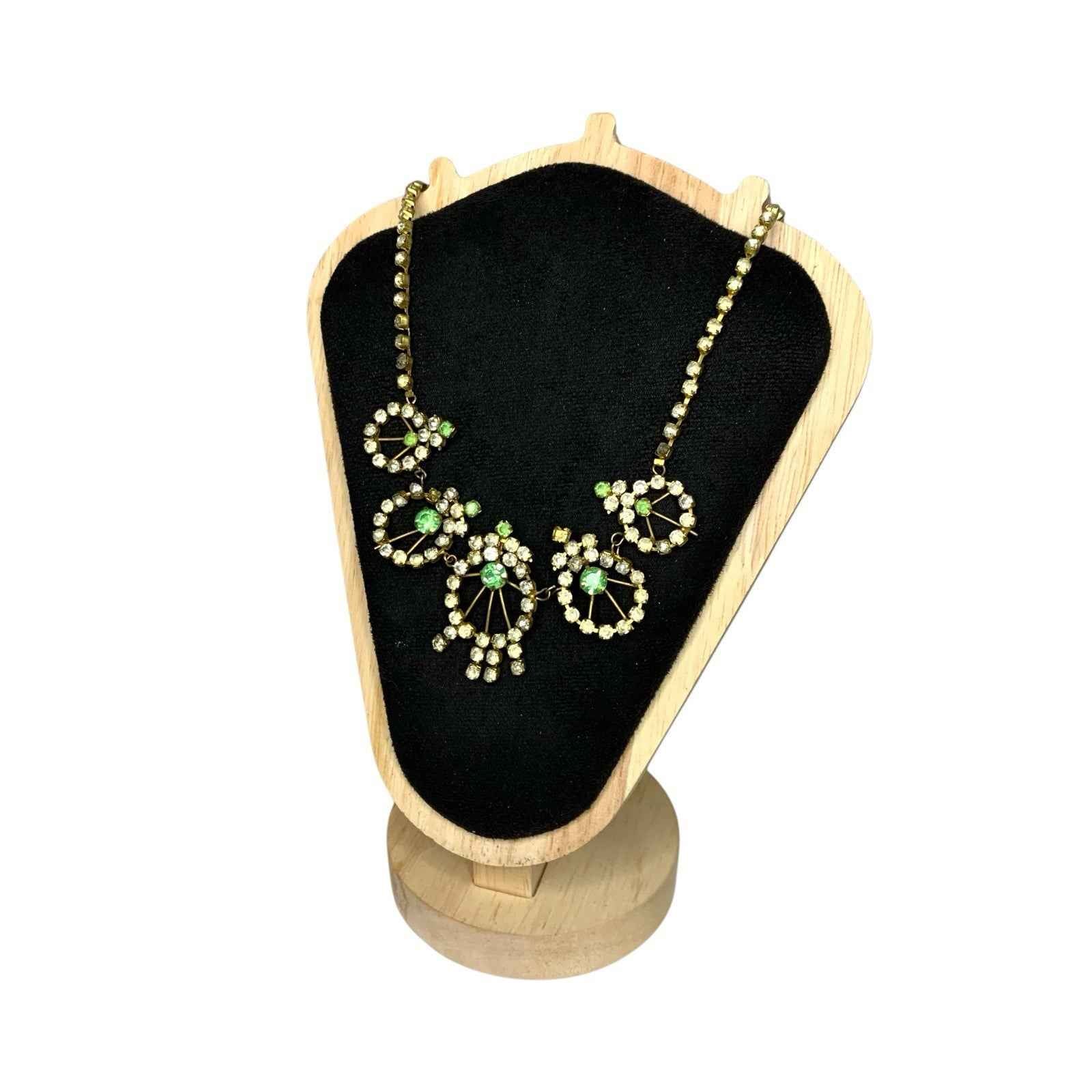 Vintage Uranium Glass Victorian Style Bib Necklace 3 Stones Missing Small Stones