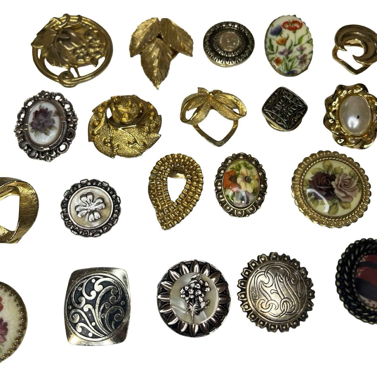 22x Vintage Hinged Scarf Clips Rings & Collar Tip Gold Tone