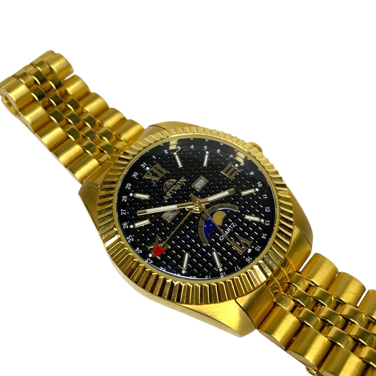 Astron Moonphase Watch Gold Plated Quartz Double Date Gents