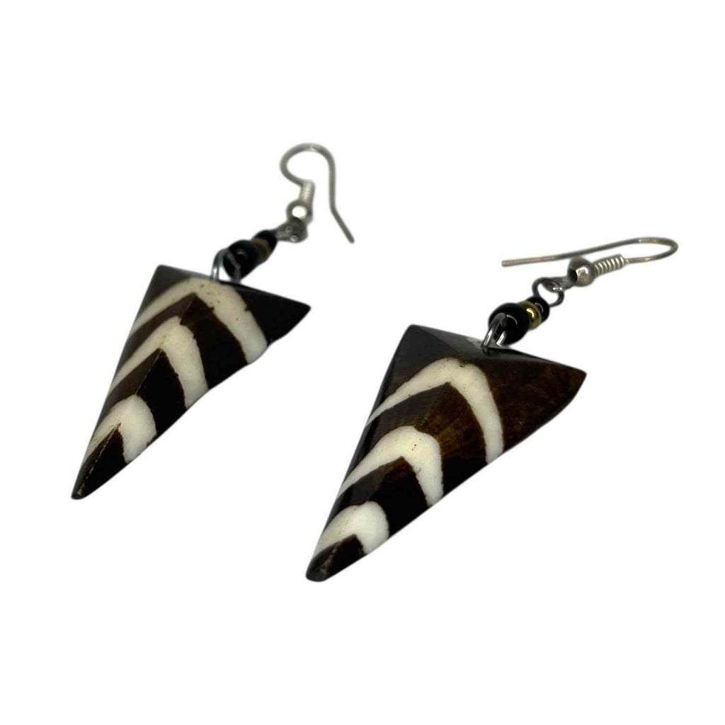 African Batik Bovine Bone Earrings Zebra Style Unique Tribal Kenya Jewellery
