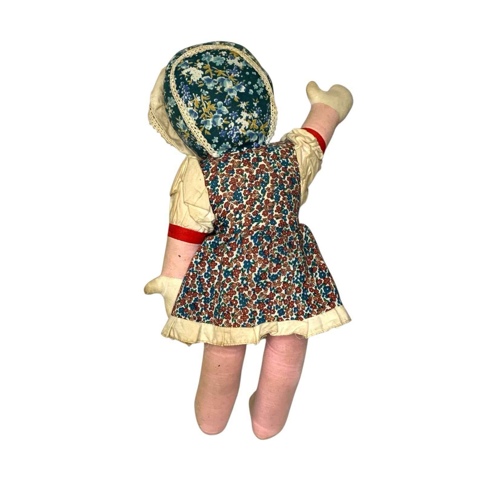 Vintage 1950s Rubber Face Rag Doll Cloth Toy Waving Arm Mid Century