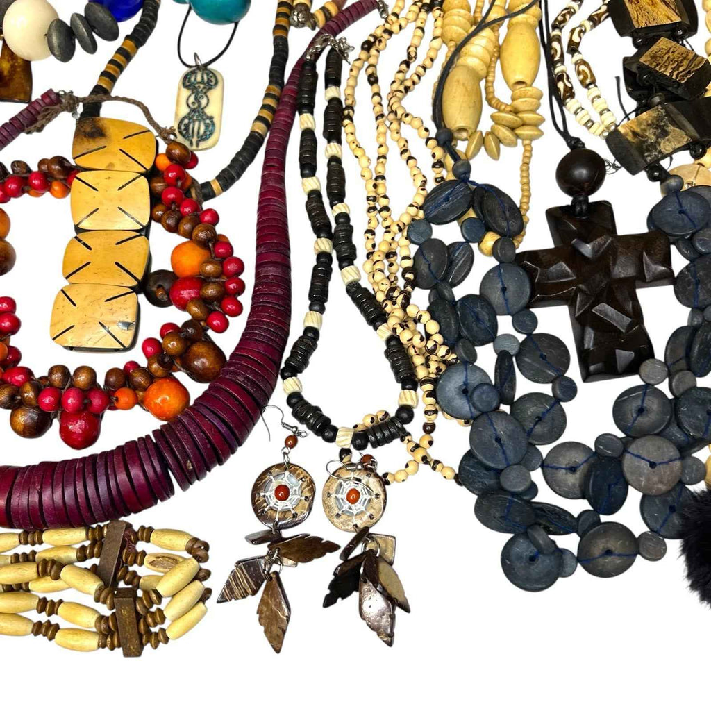 1kg Natural Ethnic Tribal Style Jewellery Bundle Mixed Lot Wood Bovine Bone