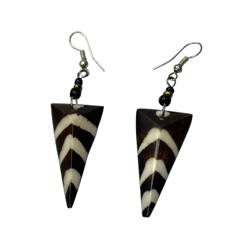 African Batik Bovine Bone Earrings Zebra Style Unique Tribal Kenya Jewellery