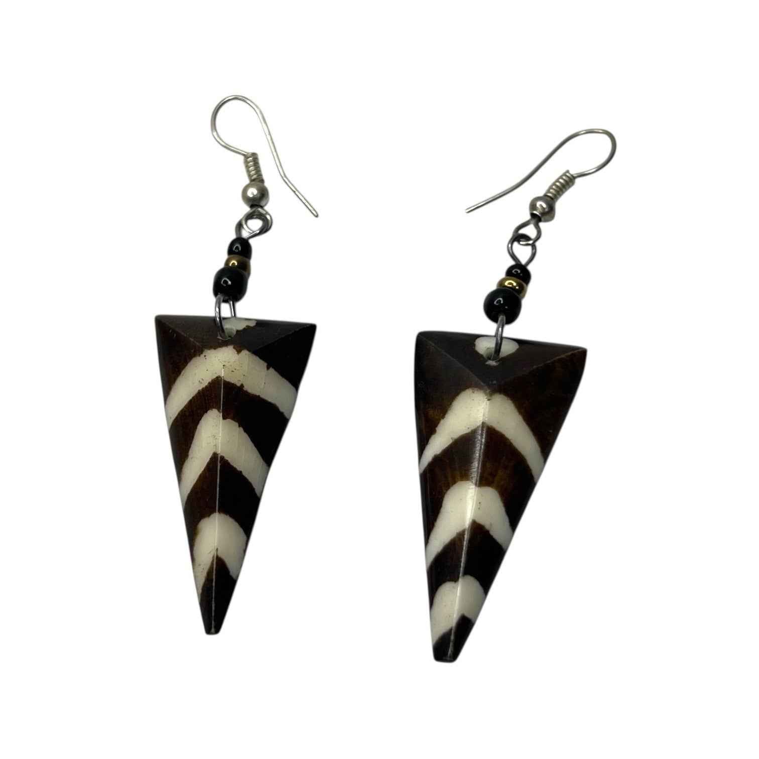 African Batik Bovine Bone Earrings Zebra Style Unique Tribal Kenya Jewellery