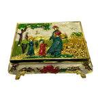 Vintage Chinese Cloisonné Copper Jewellery Trinket Box People in Field Scene
