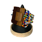 Vintage Rainbow Bead Statement Necklace Stretch Cord Wooden Closure