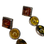 Vintage Sterling Silver Baltic Amber Earrings Tri Colour Drop Green Honey Cognac