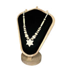 Vintage Carved Bovine Bone Necklace Star Pendant Shaped Beads Screw Clasp