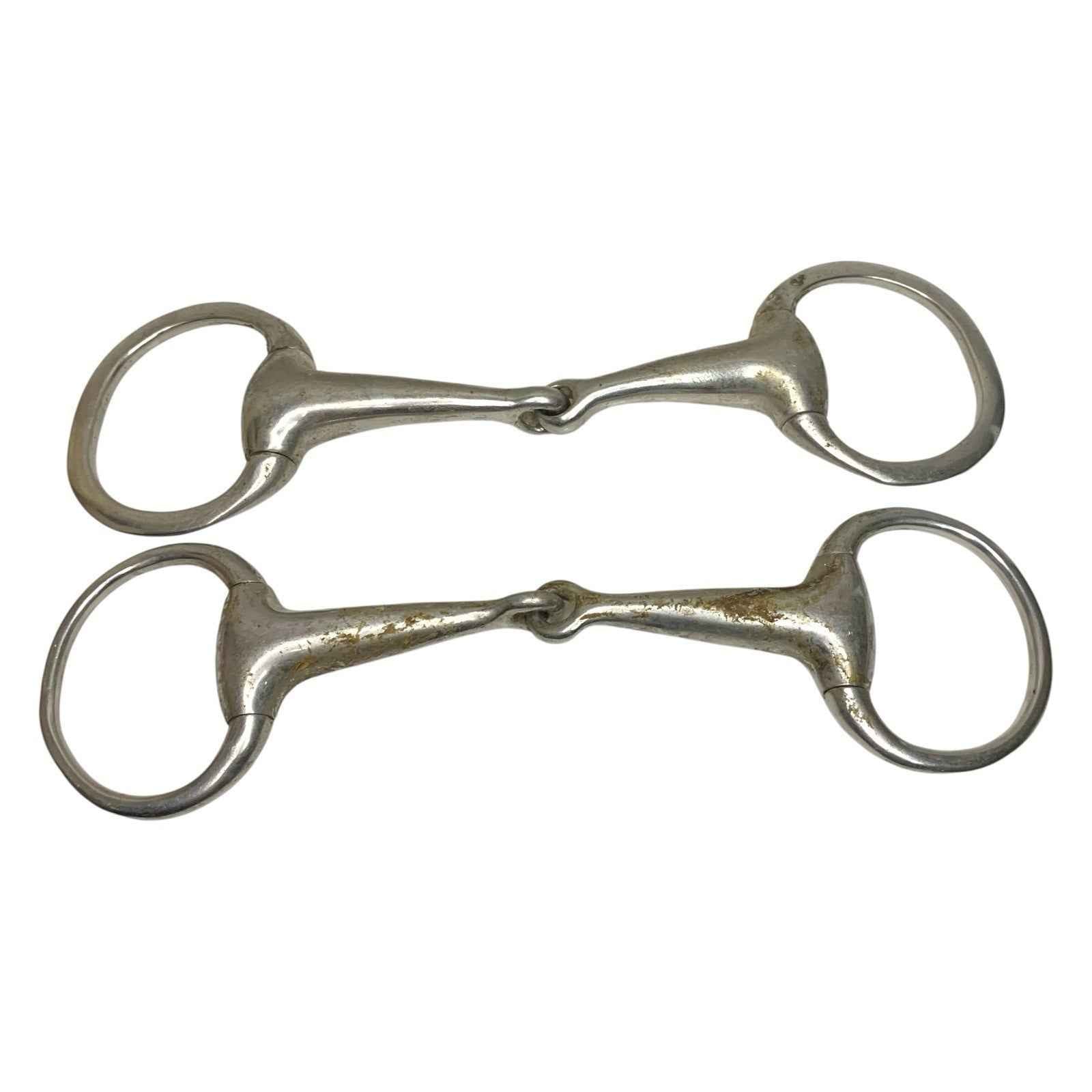 2x Eggbutt Hollow Mouth Snaffle Bits Horse Riding Equestrian Stainless Good Cond