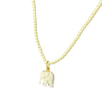 Vintage Carved Bovine Bone Necklace with Elephant Pendant & Beads