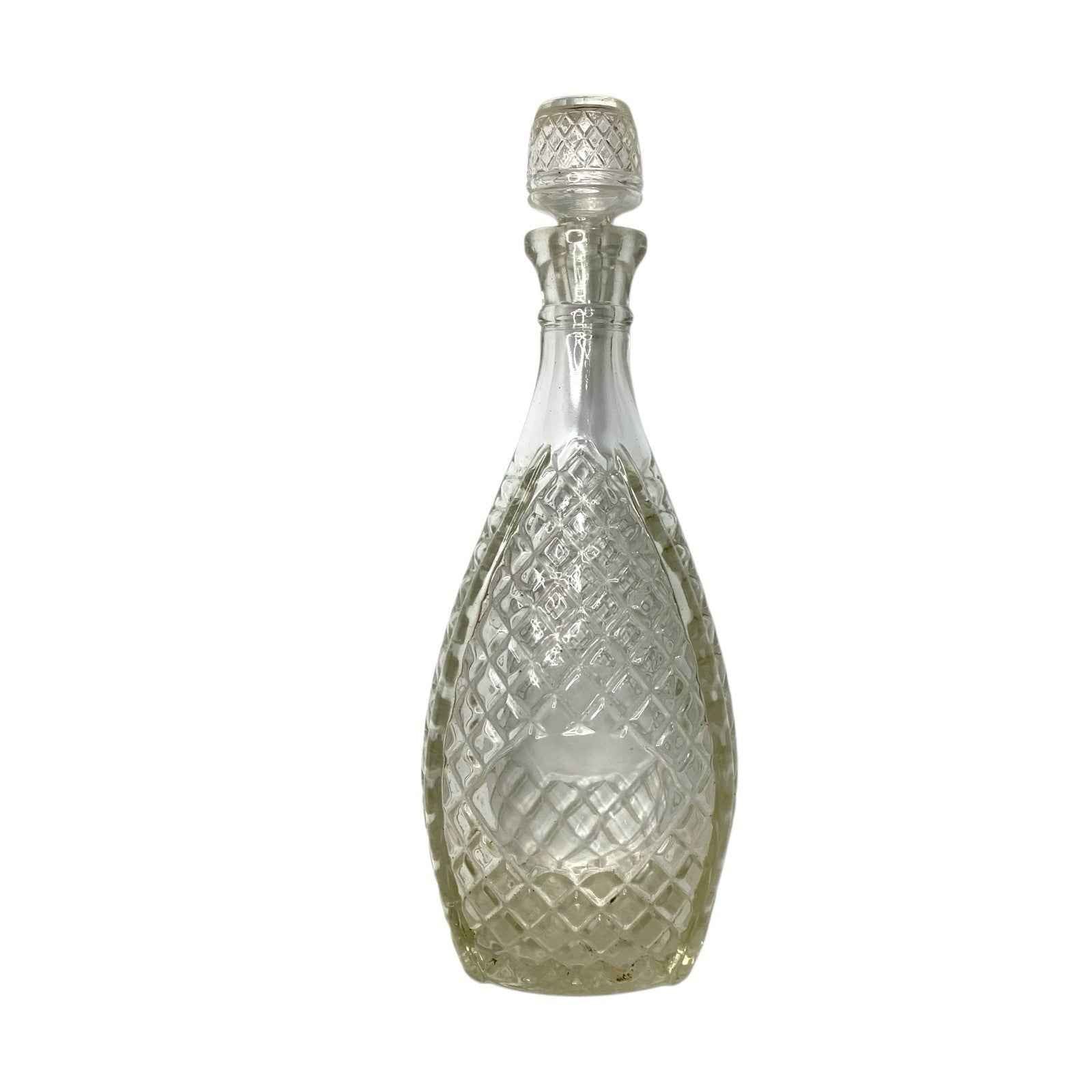 Vintage Cut Glass Decanter with Stopper Diamond Pattern 1960s