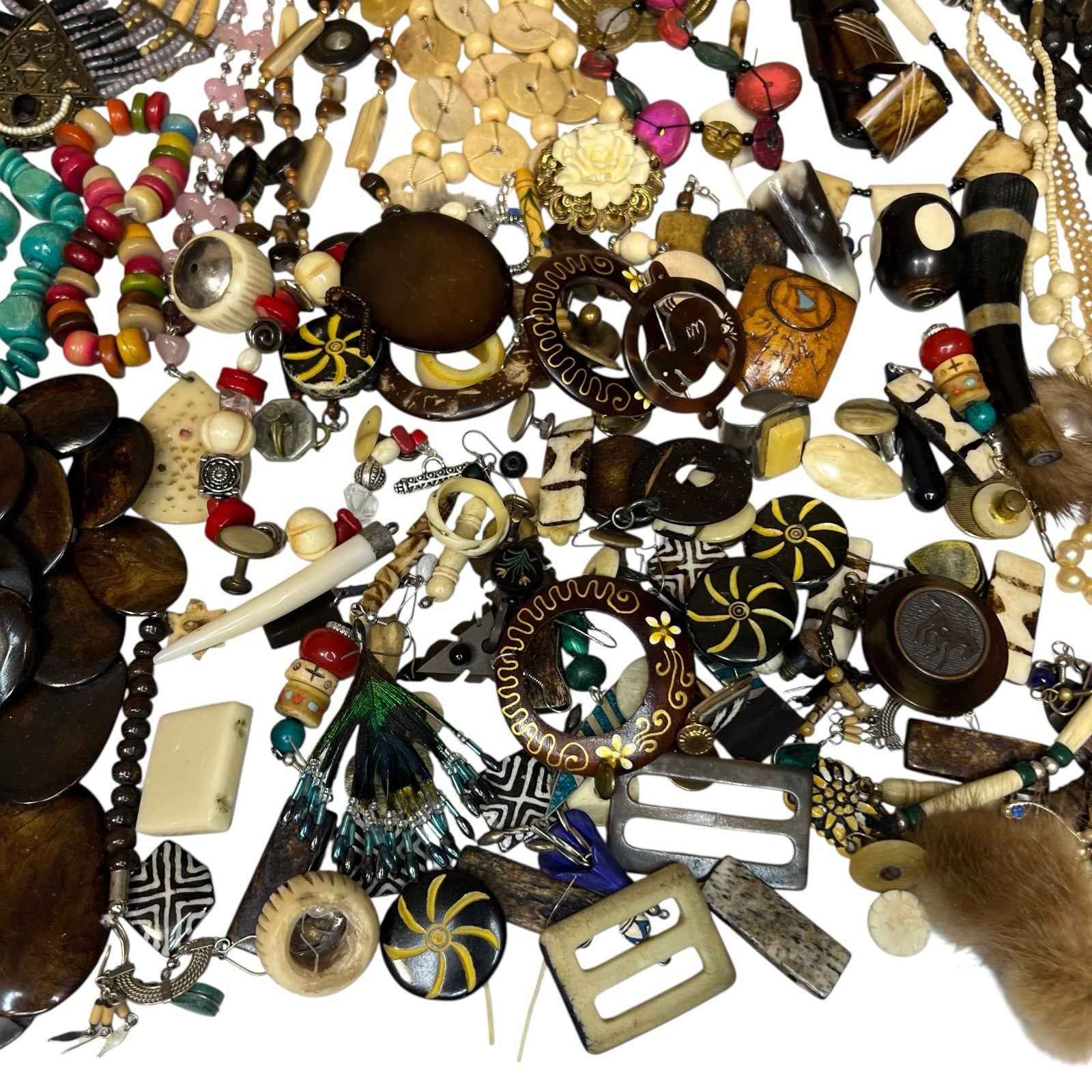 1.5kg Ethnic Tribal Jewellery Bundle Wood Bovine Bone Findings Job Lot
