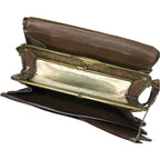 Vintage 1950s Brown Leather Shoulder Bag Brass Frame Purse Compartment