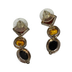 Vintage Sterling Silver Baltic Amber Earrings Tri Colour Drop Green Honey Cognac