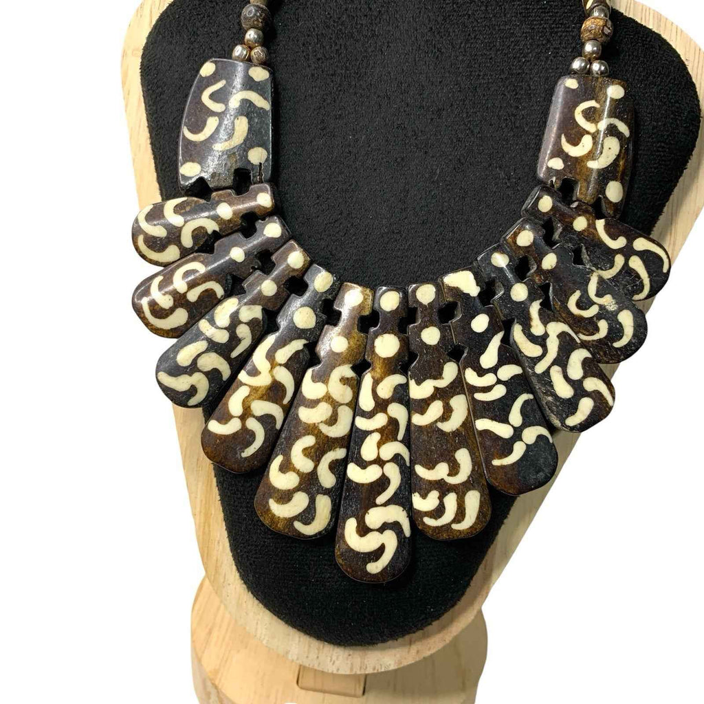 Genuine Tibetan Yak Bone Om Prayer Bead Statement Necklace