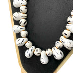 Vintage Black & White Painted Bead Necklace with Matching Earrings 3 Shapes