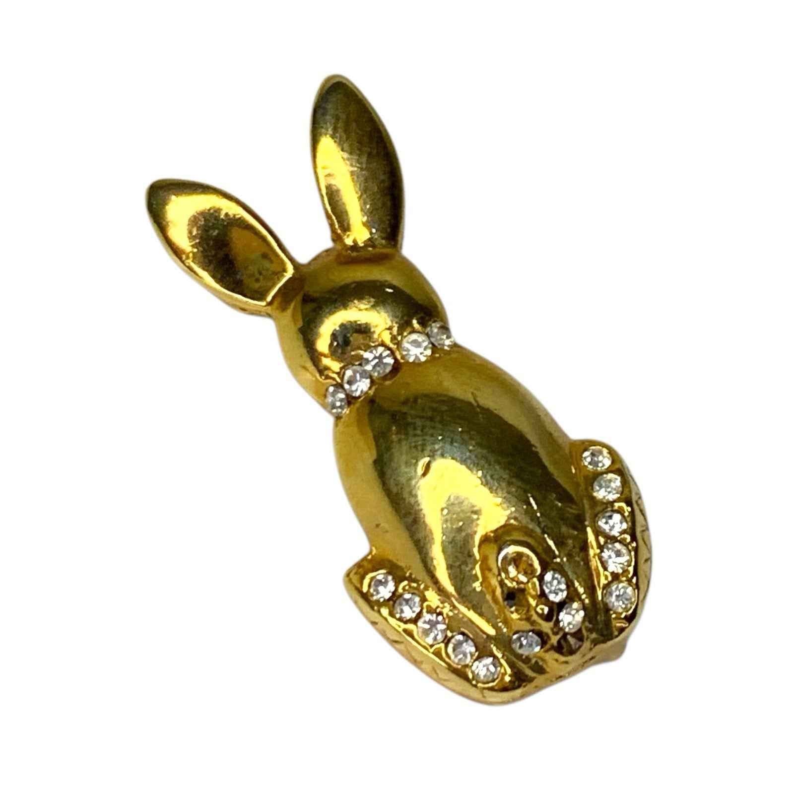 Vintage Gold Plated Vintage Rabbit Brooch with Rhinestone Details