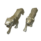 Pair Aluminium Carved Jaguar Tiger Ornament Figures Silver Tone Decorative Pair