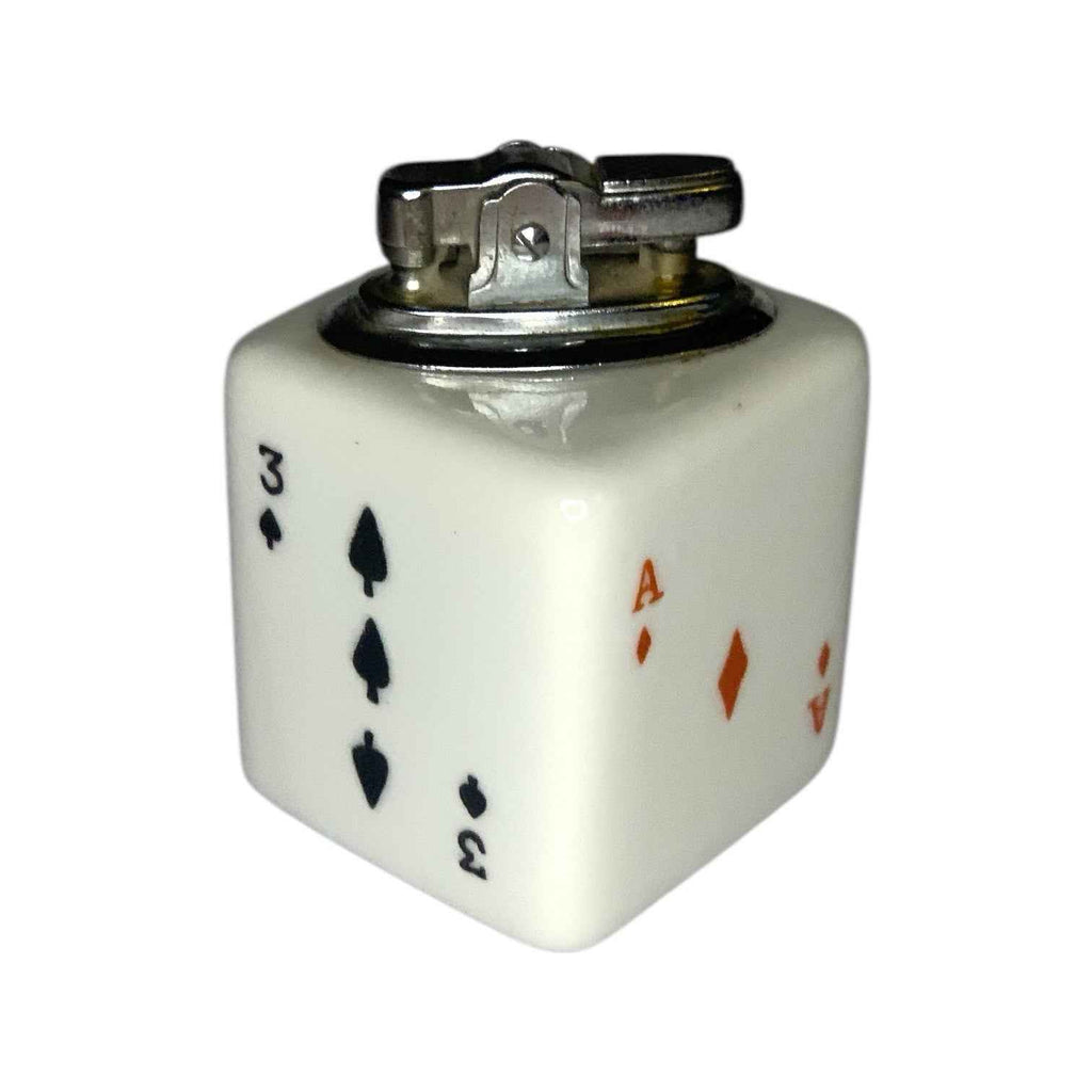 1960s Poker Playing Cards Ceramic Cube Table Lighter Mid Century Modern