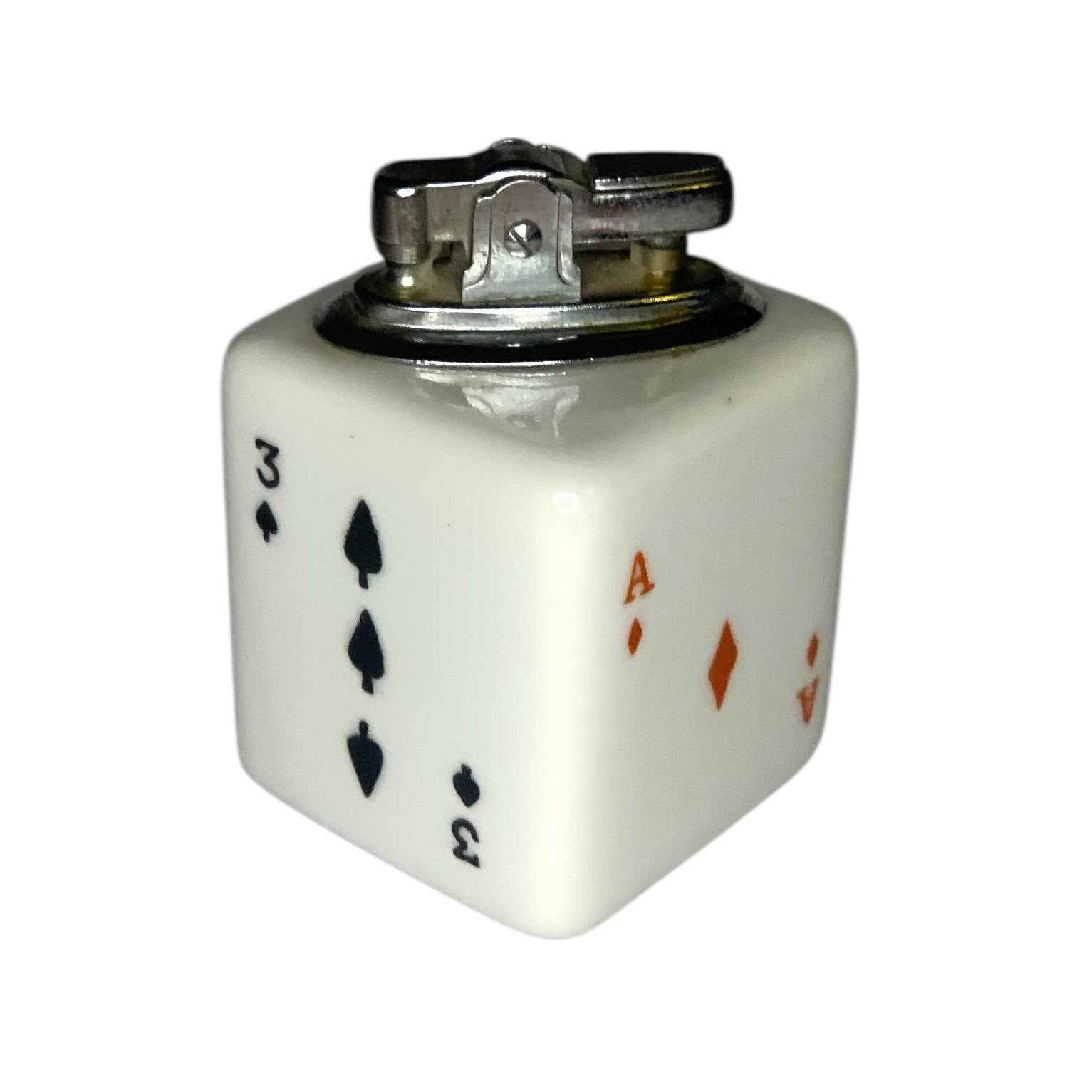 1960s Poker Playing Cards Ceramic Cube Table Lighter Mid Century Modern