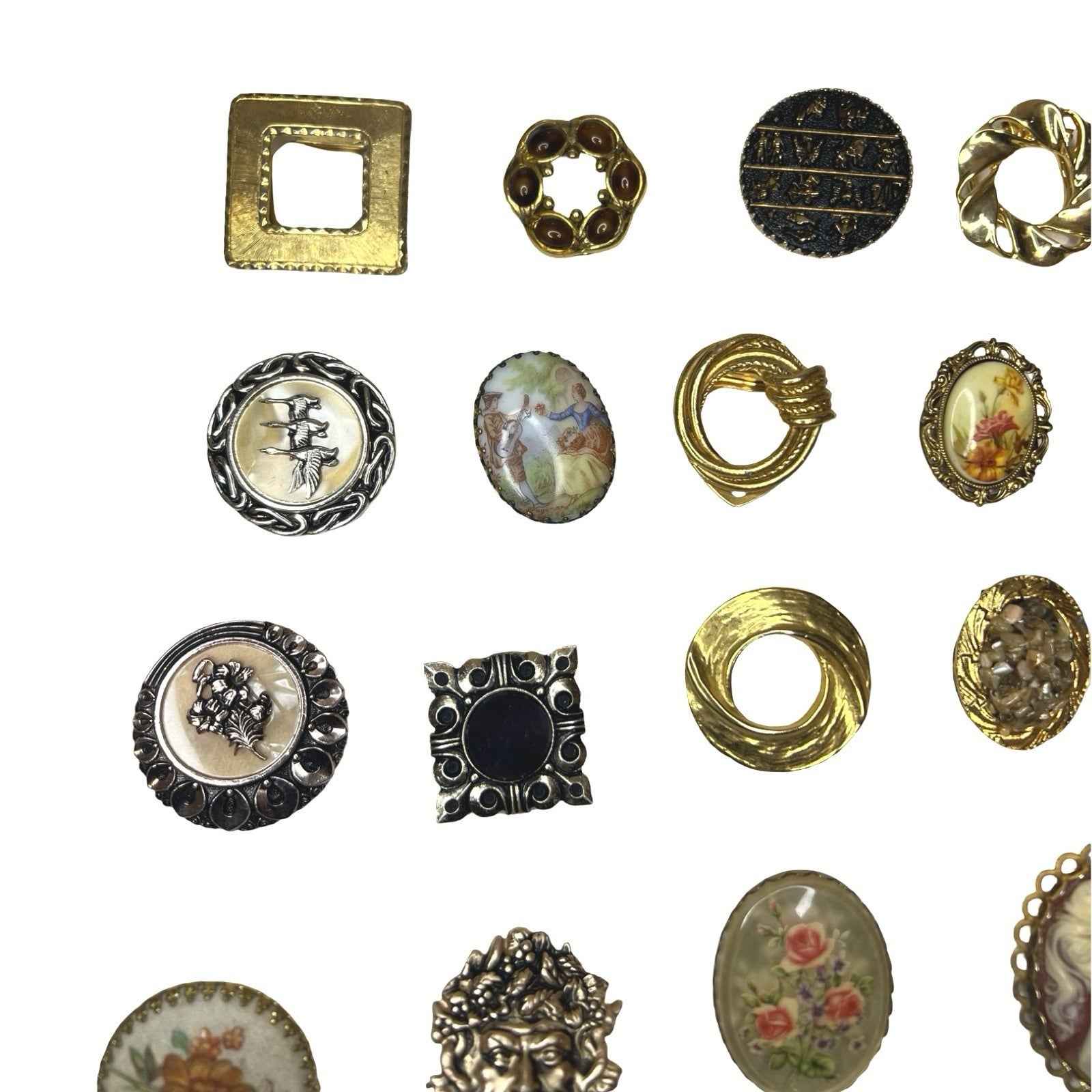 27x Vintage Hinged Scarf Clips & Rings Gold Tone