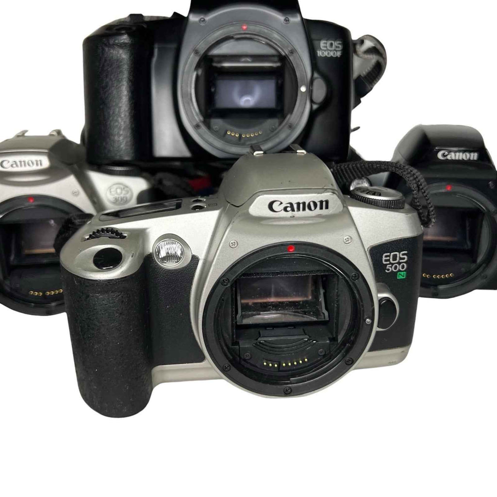 Vintage Bundle of 5 35mm SL R Cameras Canon EOS 300 500 1000F Minolta Vectis S-1
