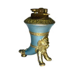Rare Vintage Japanese Brass Lion Table Lighter Turquoise & Gold Mid Century