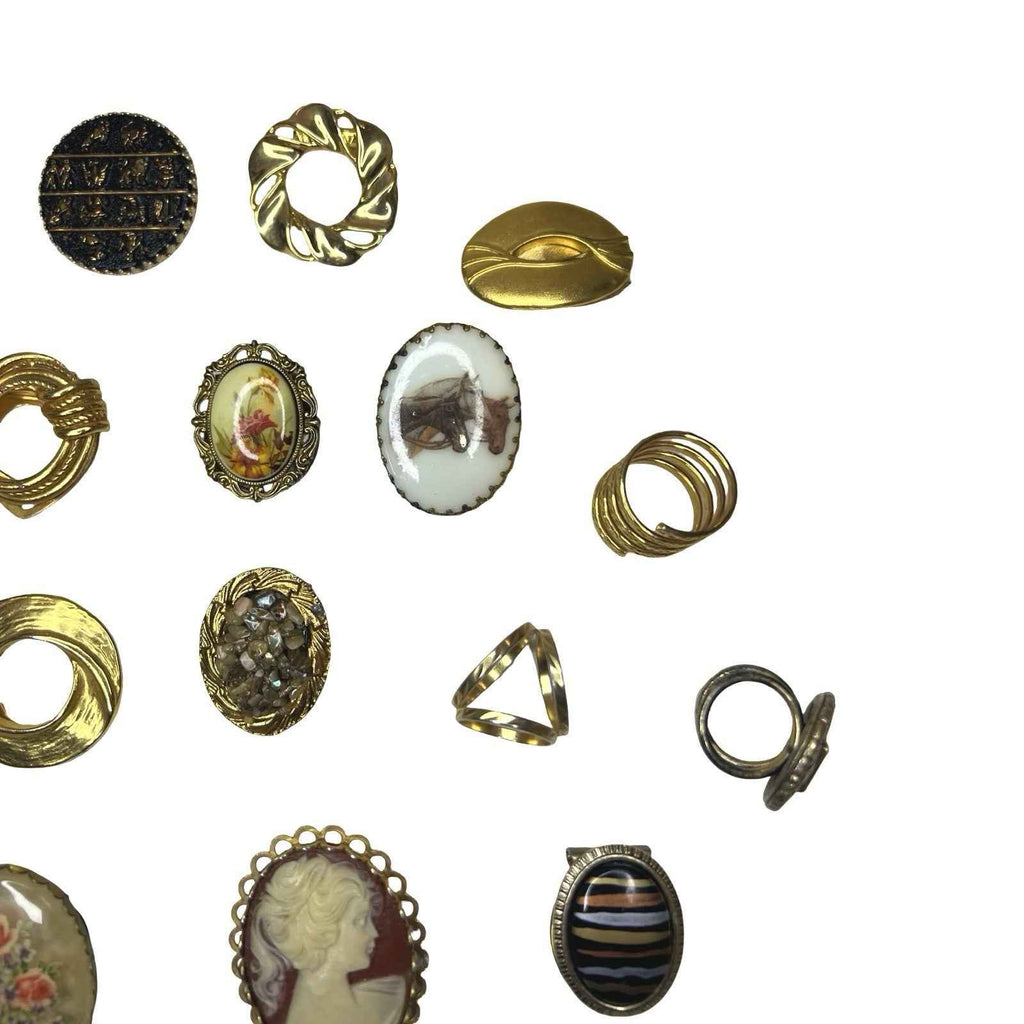 27x Vintage Hinged Scarf Clips & Rings Gold Tone