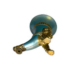 Rare Vintage Japanese Brass Lion Table Lighter Turquoise & Gold Mid Century