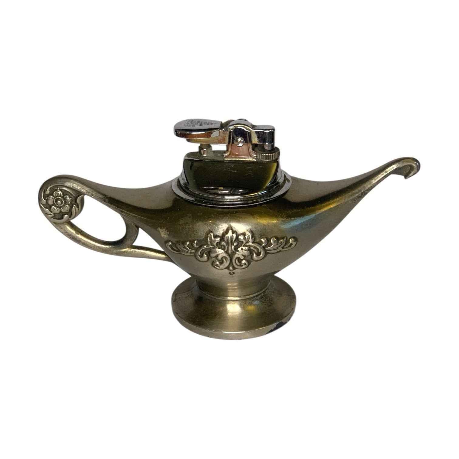 Vintage Gold Tone Brass Aladdin Genie Lamp Table Lighter Ornate Figural Japan