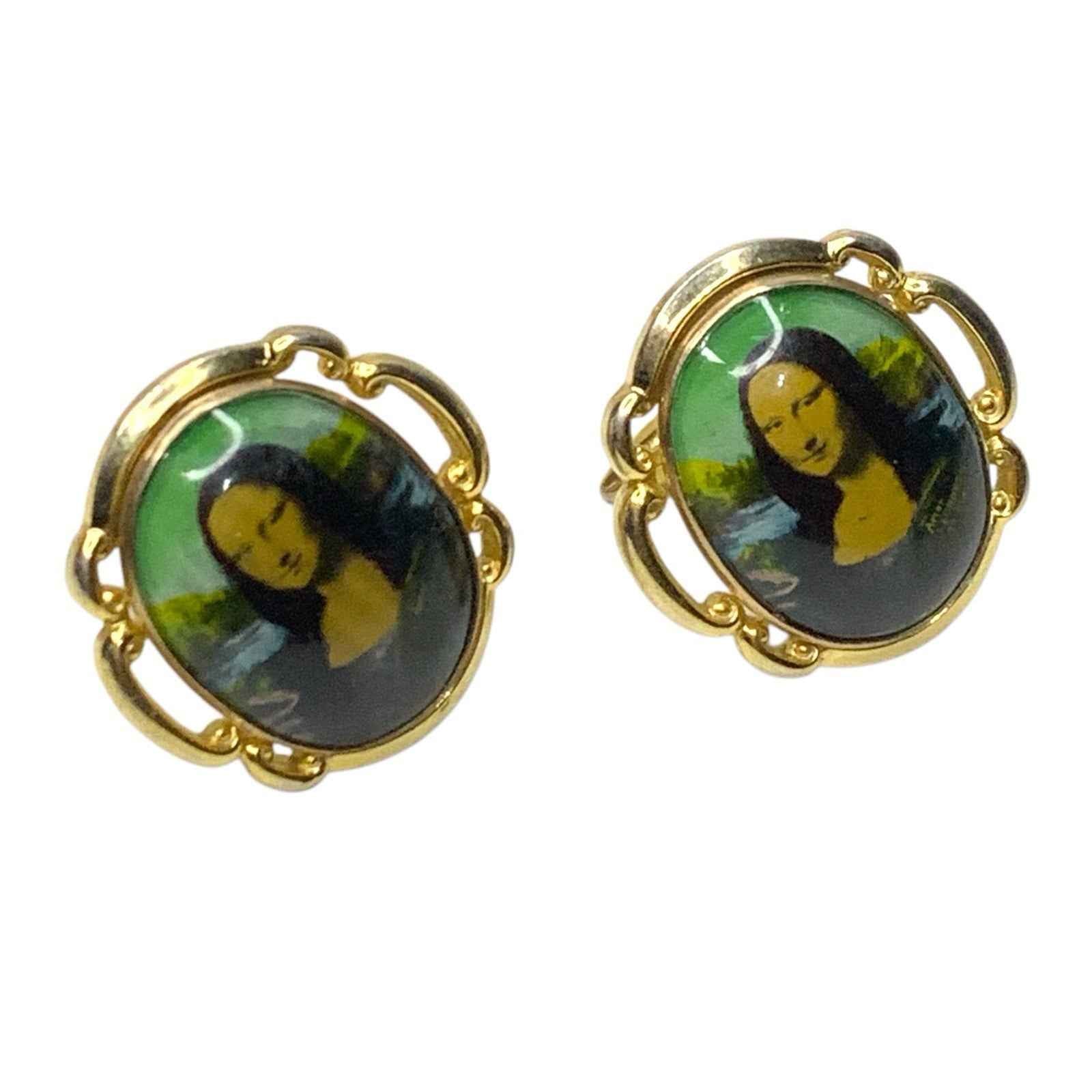 Pair Vintage Mona Lisa Gold Tone Cufflinks by GILT Classic Art Design