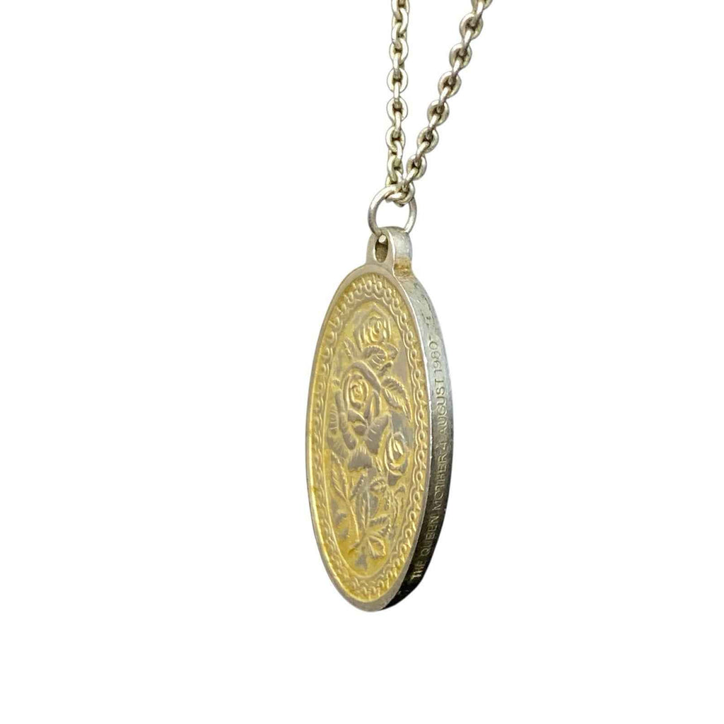 Vintage Sterling Silver Commemorative Necklace Case Queen Mother HM Elizabeth