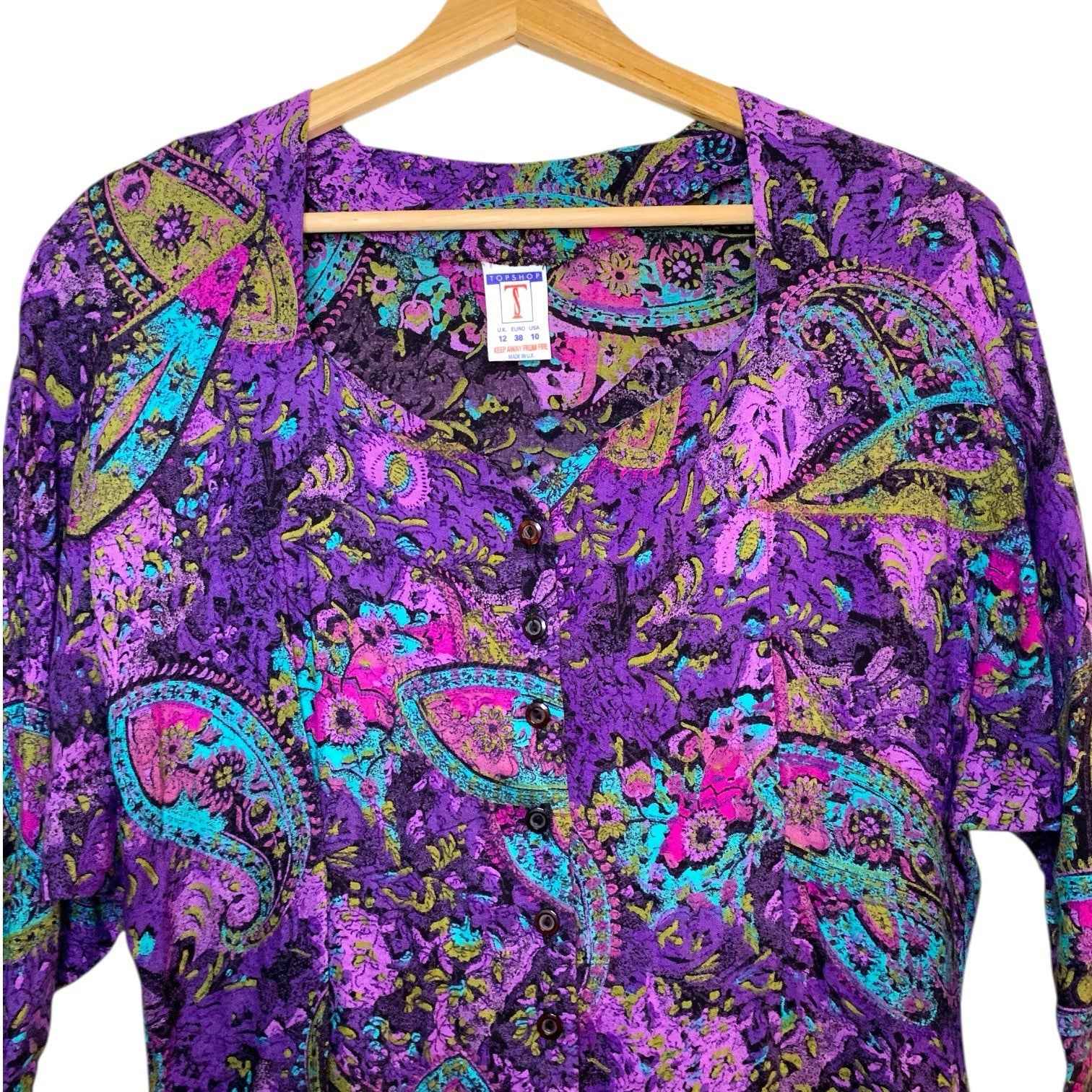 Vintage Topshop 3/4 Arms Short Dress Purple Size 12